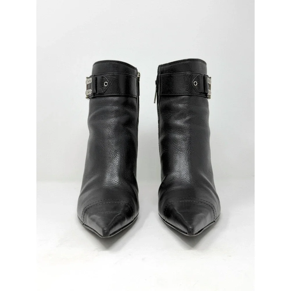 Dior Galliano Vintage Y2K Black Leather D Logo Pointed Toe Ankle Boots 36.5